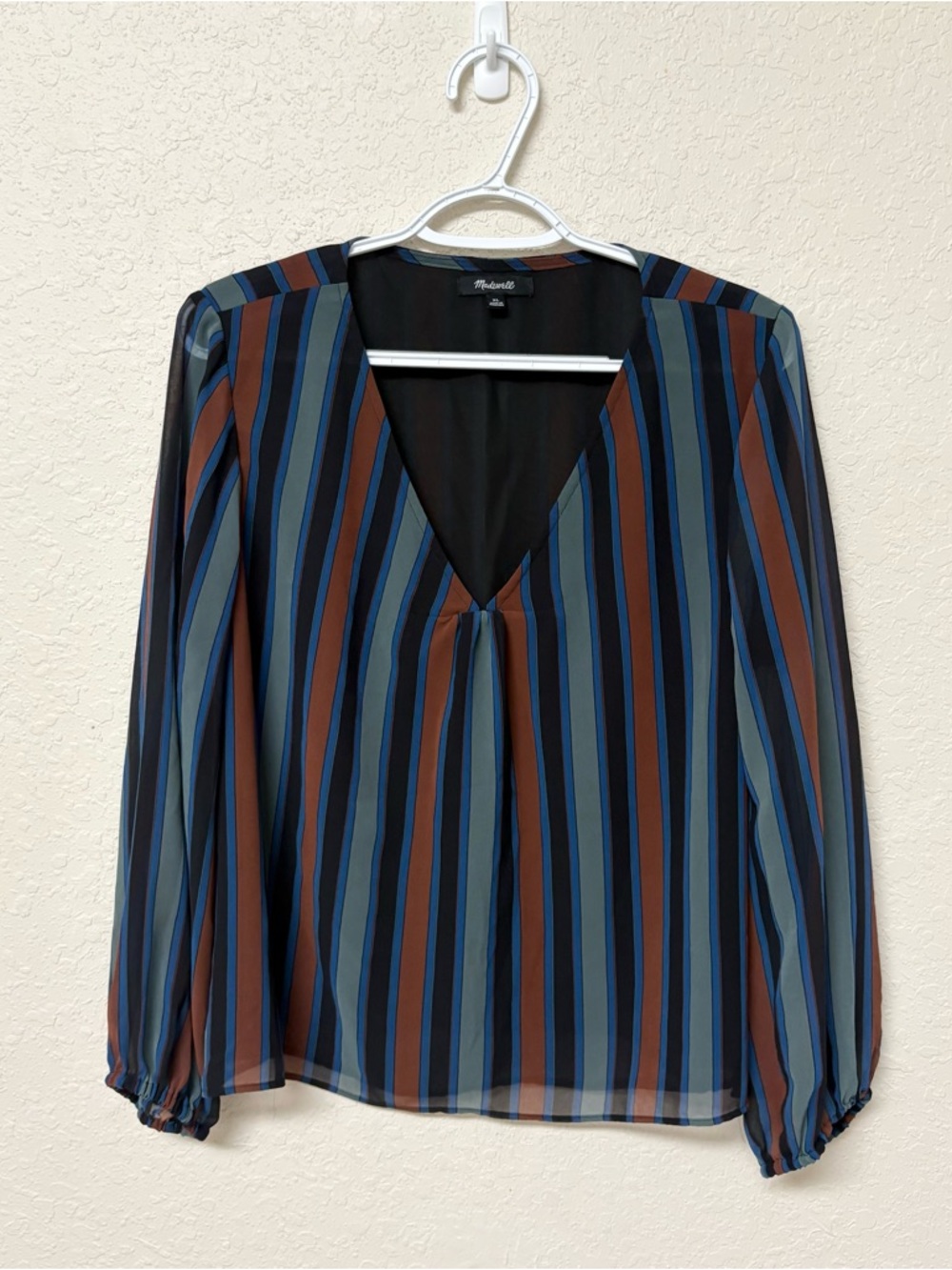 Madewell Women's Size XL Academy Stripe Retro Blouse Top Sheer Sleeve Modern